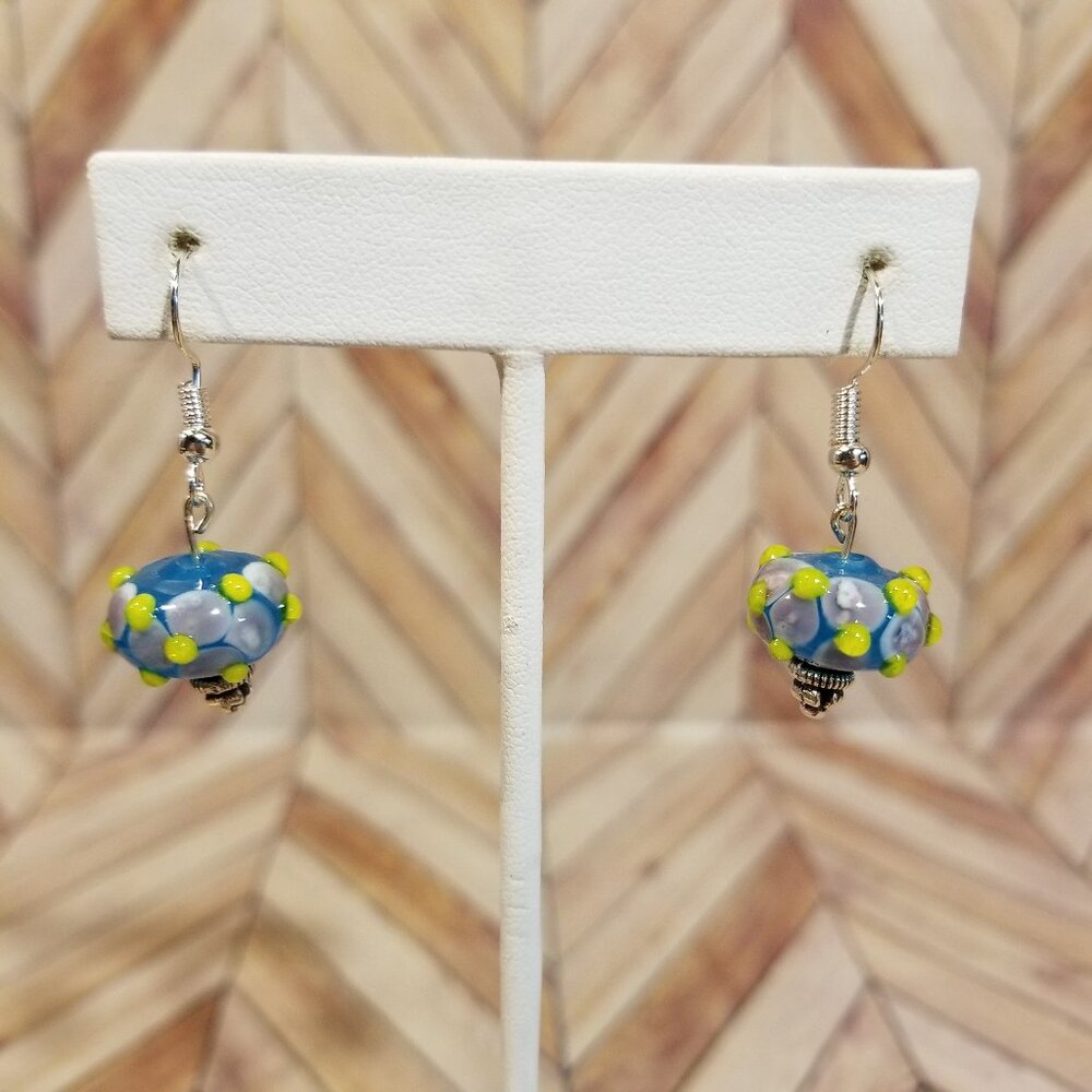 Blue, Pink, Yellow, and White Glass Bead Earrings